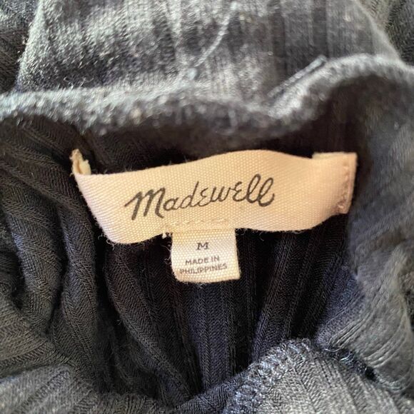 Madewell Black Ribbed Mock Neck Long Sleeve Crop Top Women’s M - Picture 2 of 6